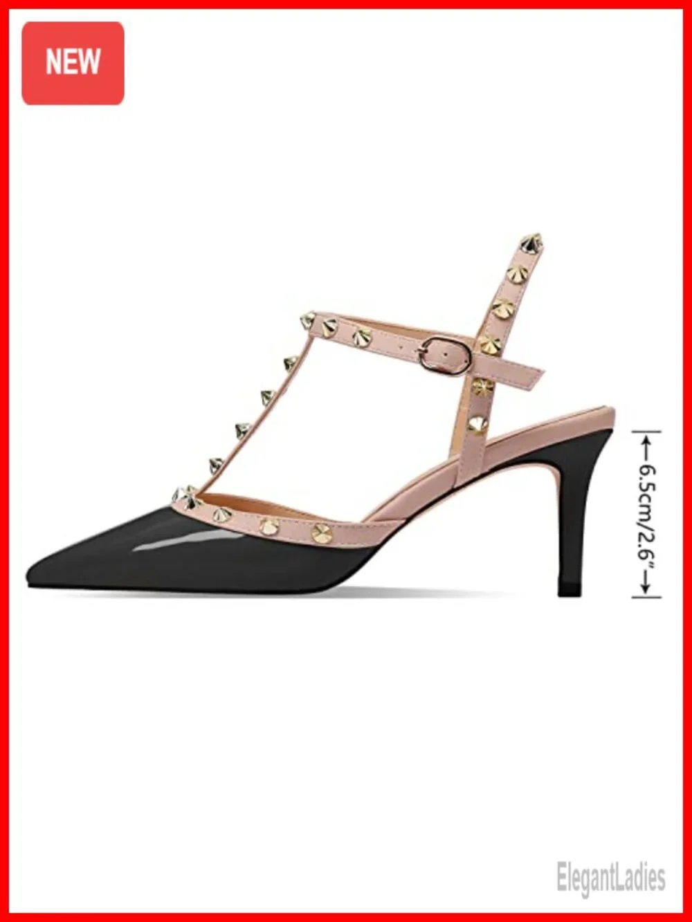 Studded Kitten Heel Slingback Sandals Pointed Toe Faux Leather